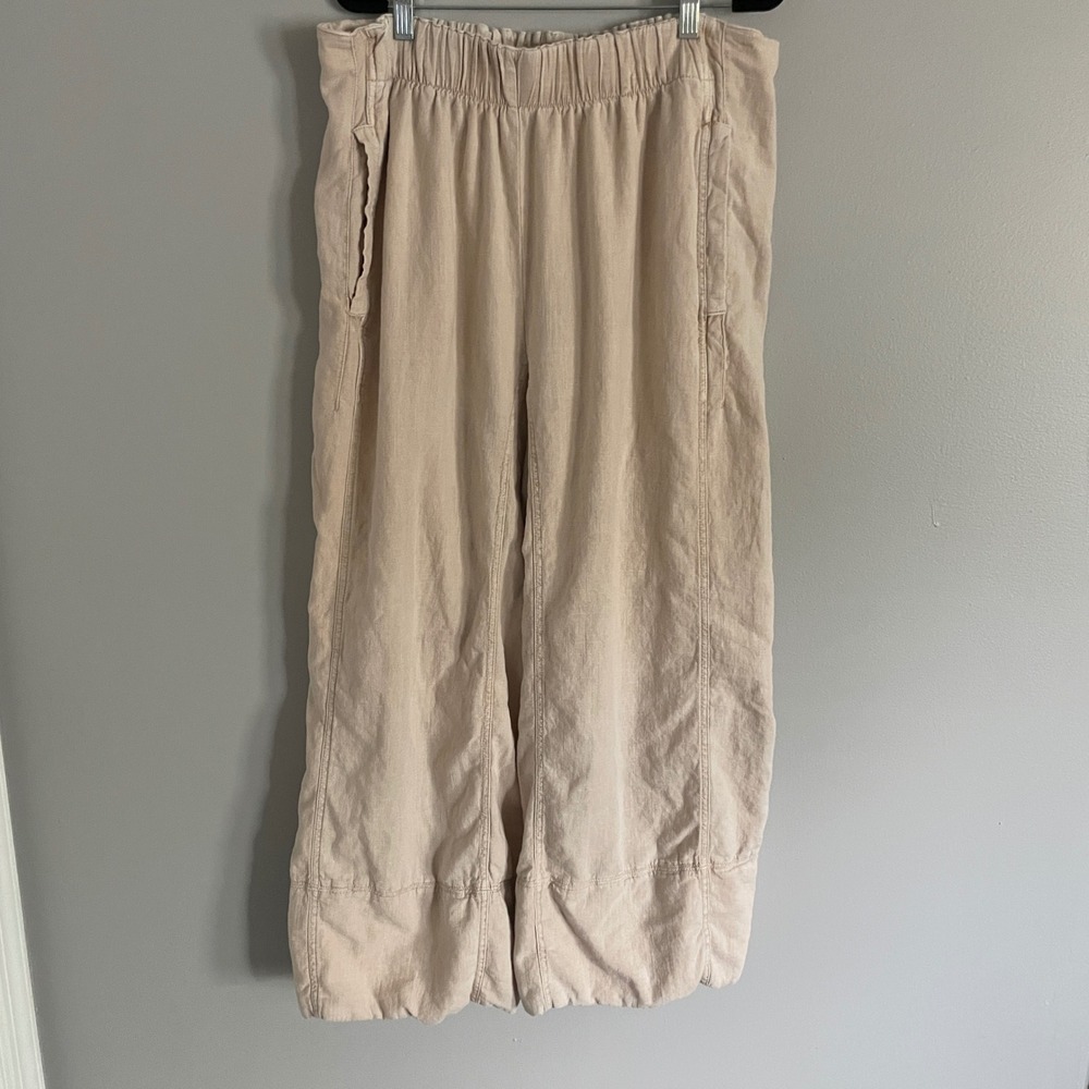 Free People Linen Blend Pants Womens XL Beige Boho Relaxed Wide Leg